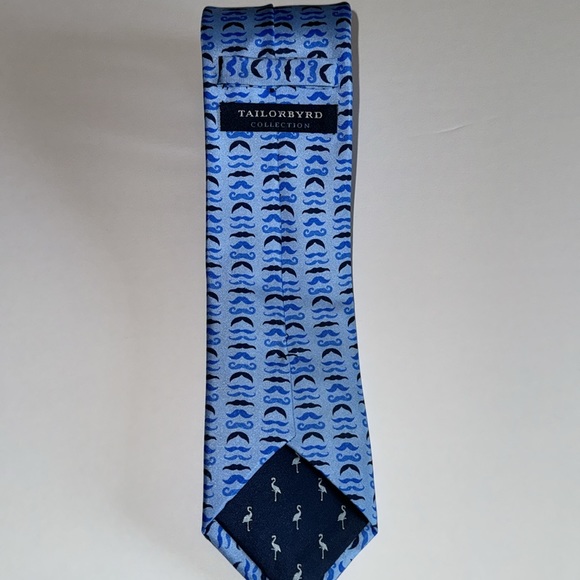 👔EUC Tailorbyrd Men’s Tie - Blue with Mini Mustaches - Picture 6 of 6